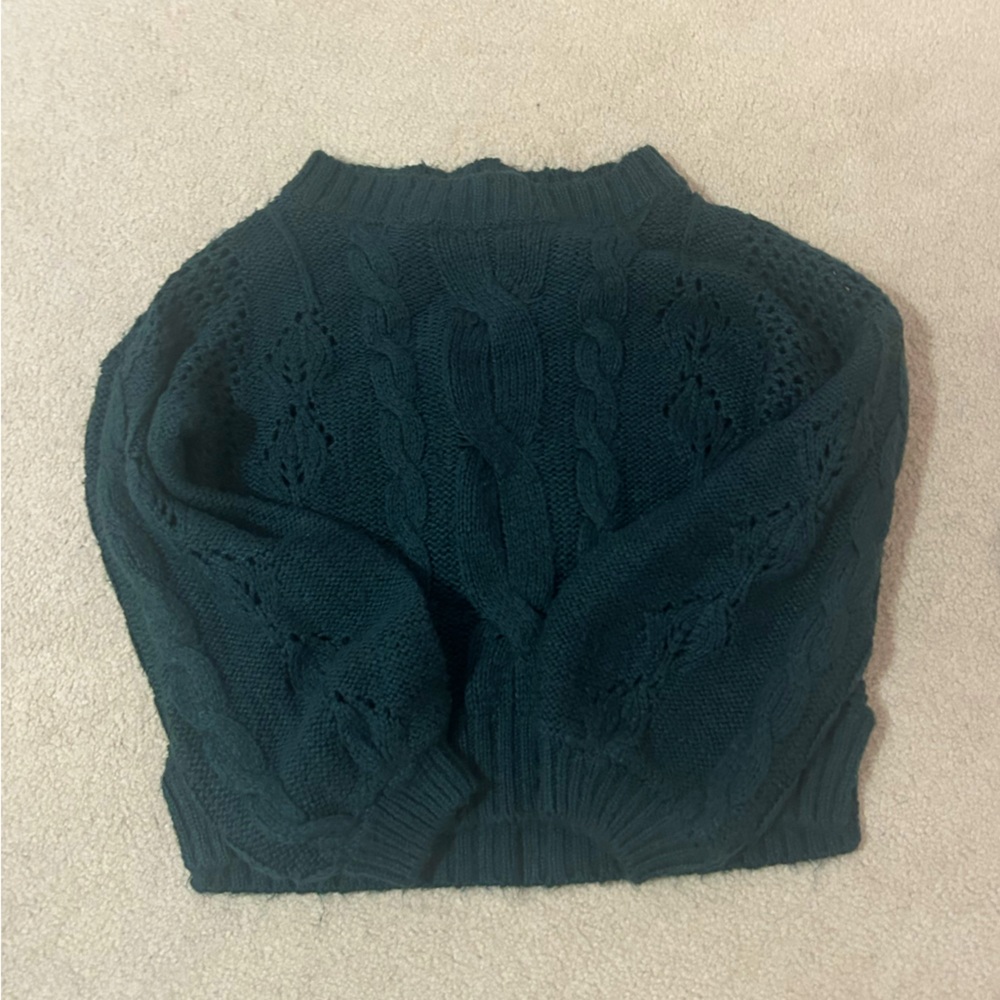 Forest Green Thick Knit Bell Sleeve Sweater